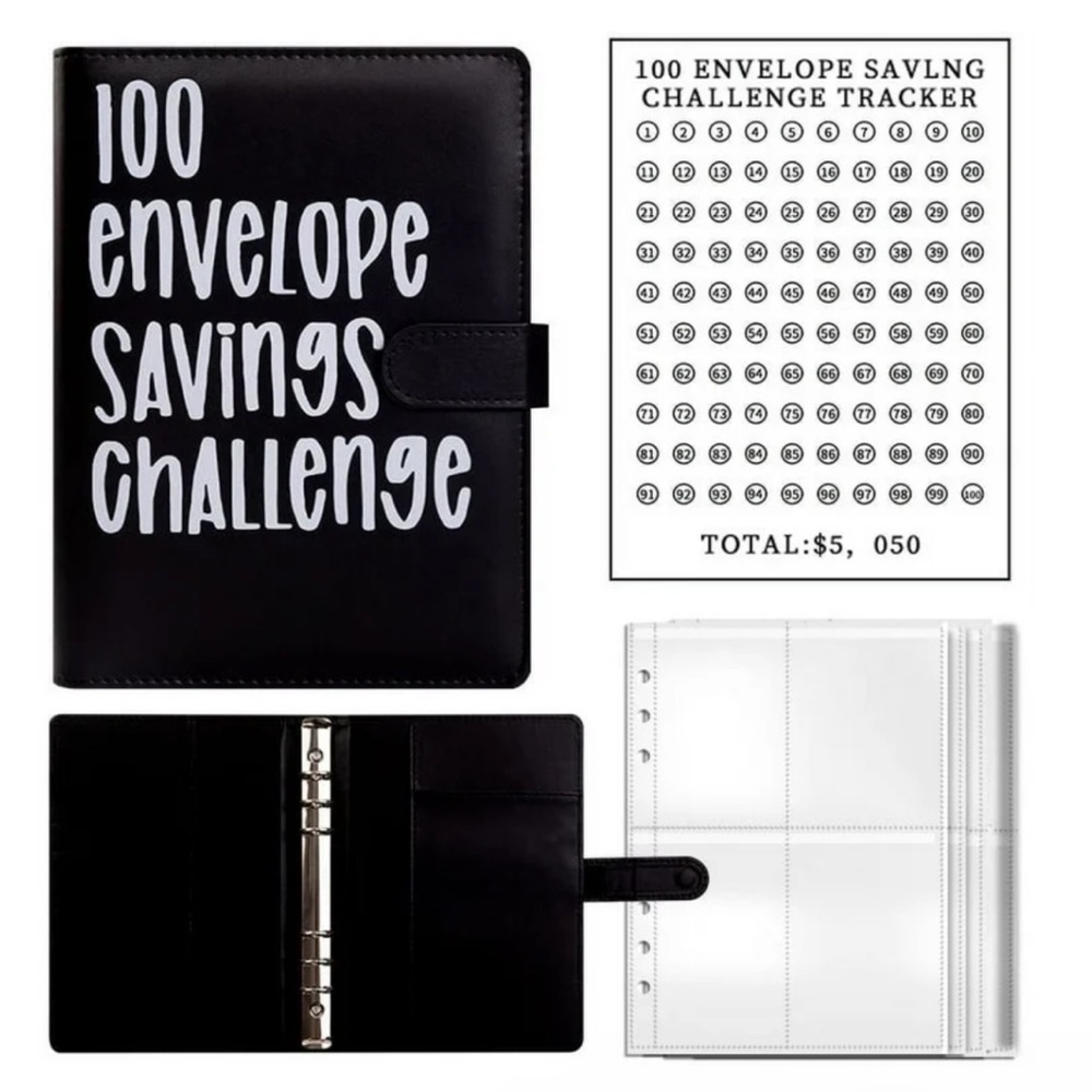 100 Envelope Savings Challenge Planner - Black